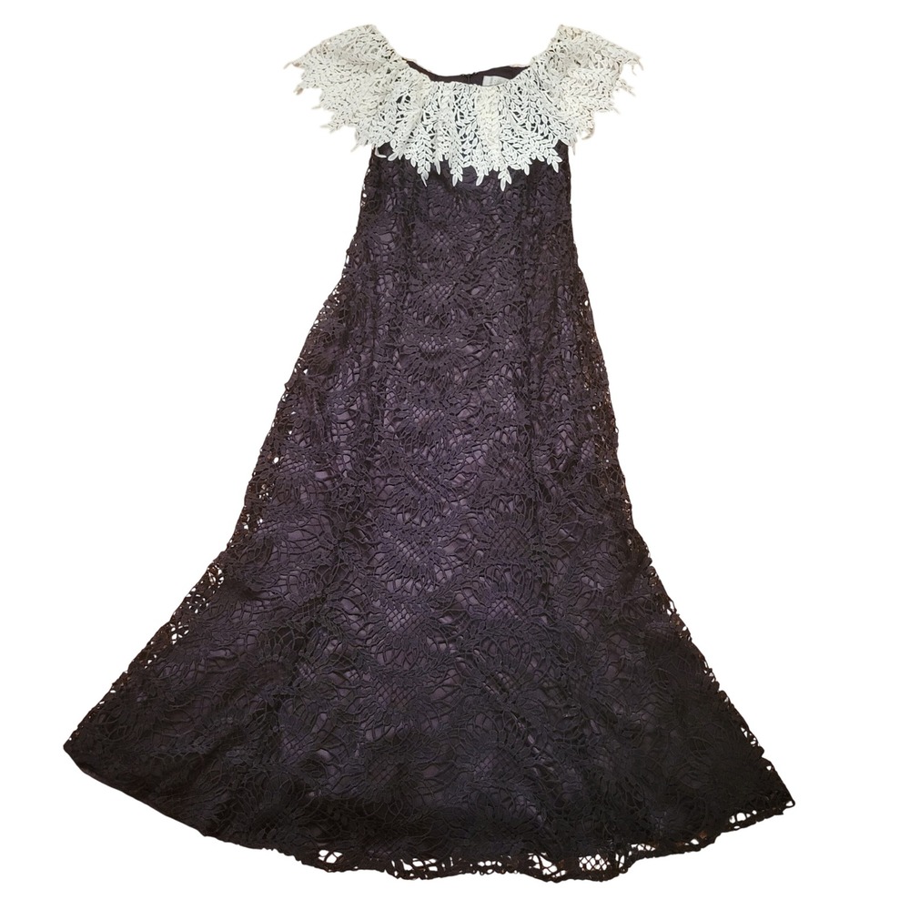 Tahari 14 Evening Gown Black White Lace Off Shoulder Maxi Dress Formal Gala